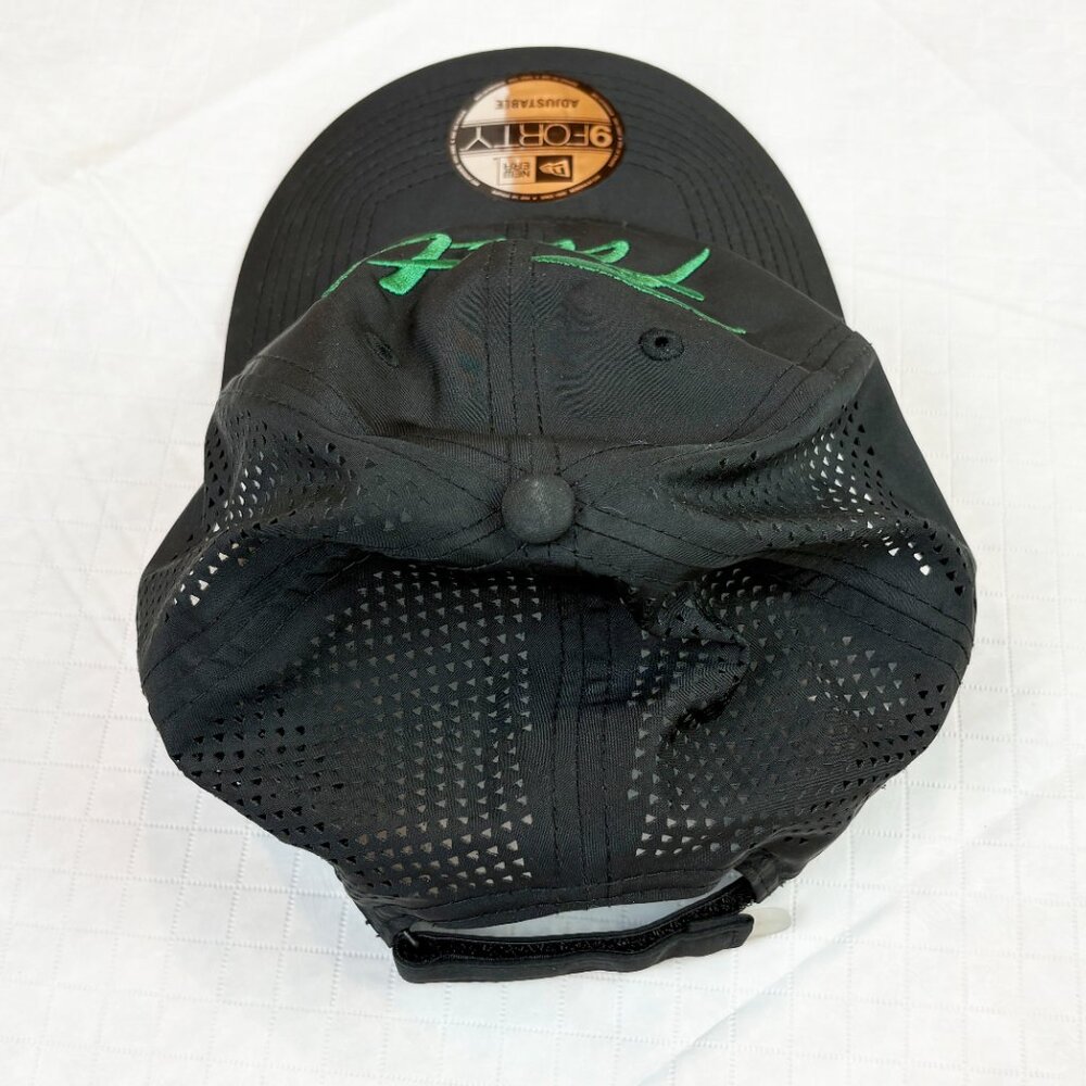 New Era 9FORTY black adjustable trucker hat with green embroidered word "Faith" - Picture 3 of 12